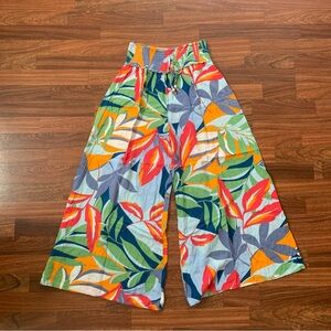 Goa Beachwear by Japna Women M Flare Wide Leg Tropical Floral Pants Viscose Boho